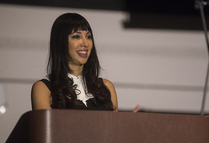 Jackie Cruz, Flaca in the Netflix original series, "Orange is the New Black," speaks at Kent State on October 22, 2014. “The purpose of her coming is to show Kent State Latinos and Hispanics – and really all of the student body – that there are Hispanics out there who are doing great things for themselves,” said Kelsey Leyva, the public relations specialist for SALSA.