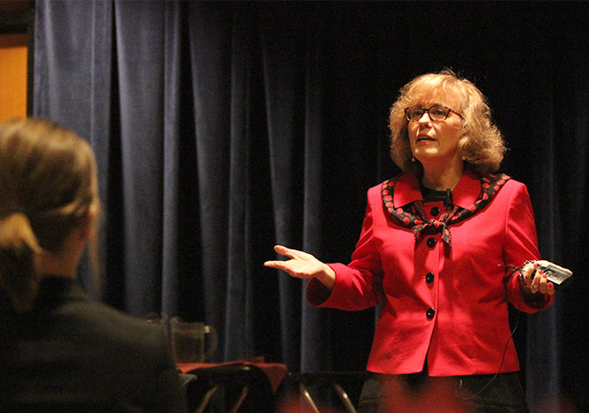 Denise Pietzsch from Epic and Protocol Image Consultants speaks at The Stevens Family Global Business Etiquette dinner on Oct. 22, 2014. The dinner teaches business students how to politely interact with business partners.