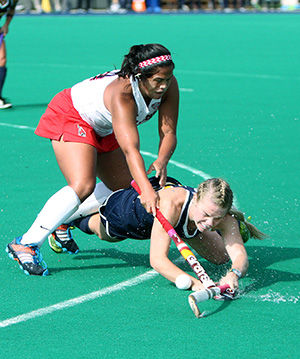 Sophomore forward Madison Thompson and Ball State's Mikayla Mooney fight for the ball during Kent State's 6-1 victory on Saturday, Oct. 25, 2014 at Murphy-Mellis field. The Flashes improved their record to 7-8 with the win and are undefeated in the Mid-American Conference.