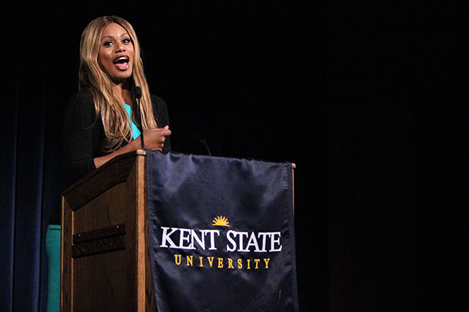 "Orange Is the New Black" cast member and transgender advocate Laverne Cox, speaks in Kent Student Center Ballroom for her “Ain’t I A Woman: My Journey to Womanhood” presentation on November 5, 2014.