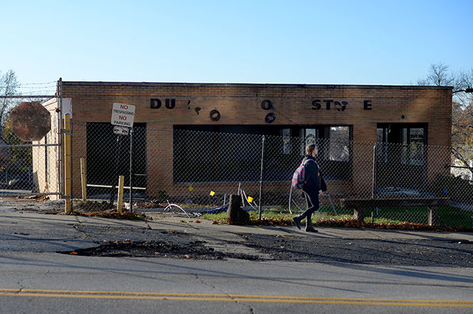 DuBois Bookstore, located across the street from McGilvrey, is in the process of being demolished in order to make room for the Institutional Advancement Center on Nov. 5, 2014.