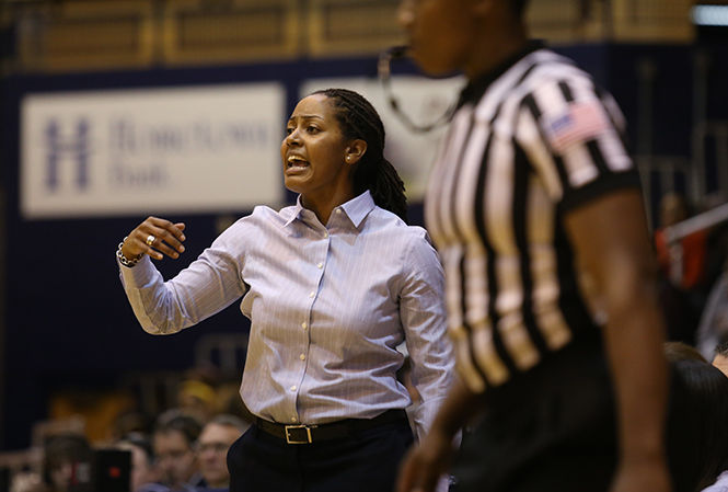 Women's basketball coach Danielle O'Banion during a game Nov. 6, 2013.