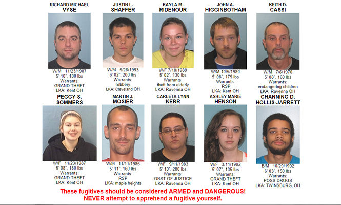 Portage County Sheriff's Department Website of the 10 criminals listed on the Sept. 24, 2014 Portage County Most Wanted Fugitives list. One, Ashley Marie Henson, was apprehended at the beginning of October. 