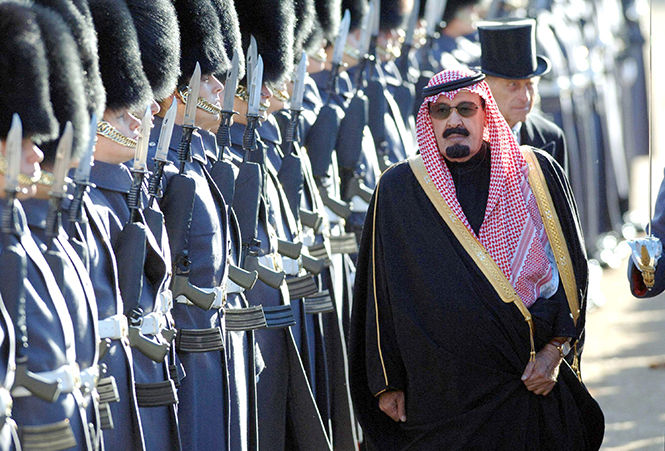 In this photo from Oct. 29, 2007, The Duke of Edinburgh follows King Abdullah of Saudi Arabia during the ceremonical welcome at Horse Guards Parade in Great Britain. Saudi Arabia's King Abudllah Bin Abdulaziz Al Saud has died at age 90, state television announced on Jan. 22, 2015. He had been in the hospital for several weeks suffering from a lung infection. Abdullah, a U.S. ally in the fight against al-Qaeda, came to power in 2005 after his half-brother died. (Fiona Hanson/UPPA/Zuma Press/TNS)