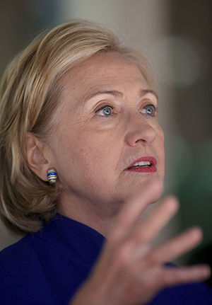 Former Secretary of State Hillary Rodham Clinton speaks during a news conference after a roundtable meeting at the Children's Hospital Oakland Research Institute in Oakland, Calif., on Wednesday, July 23, 2014.