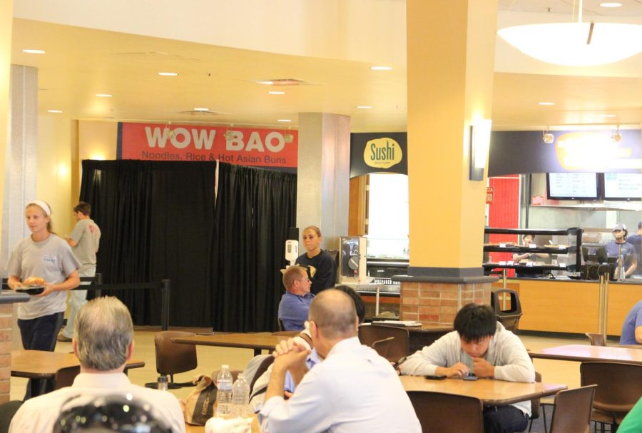 People eat in the Student Center’s HUB while Wow Bao is under construction on Tuesday, Aug. 18, 2015. Wow Bao will be the newest eatery in the Student Center’s HUB this fall, replacing Nathan’s Famous Hot Dogs and Arthur Treacher’s.