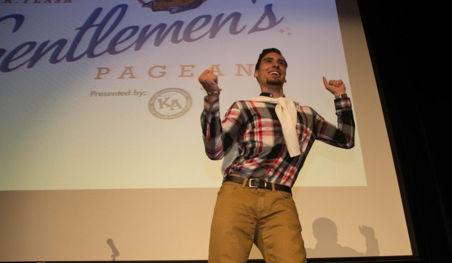 Mr. Salsa, Sophomore Visual Communication Design major Brent Flores shows off his dance moves for the Mr. Flash Pagent.