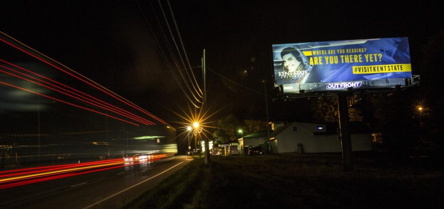 One of the new billboards installed by Kent State University. The University is launching a new campaign to enroll more students focused on visiting the campus.