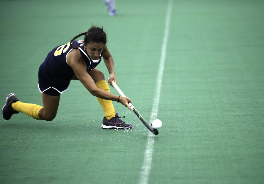 Silvia Figa Malgosa attacks the ball in the game against Longwood University at Murphy-Mellis Field on Sunday, Sept. 27, 2015.