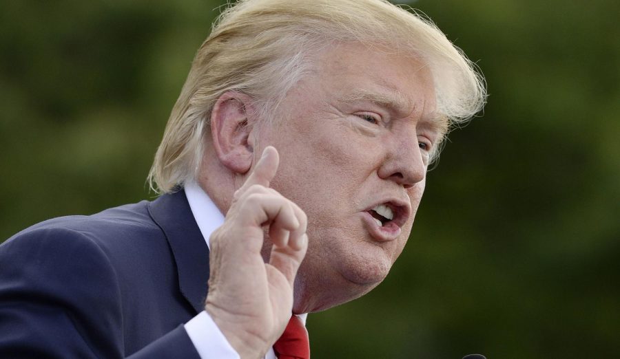 Republican presidential hopeful Donald Trump speaks to supporters during a Tea Party rally against the international nuclear agreement with Iran outside the U.S. Capitol in Washington, D.C., on Wednesday, Sept. 9, 2015. (Olivier Douliery/Abaca Press/TNS)