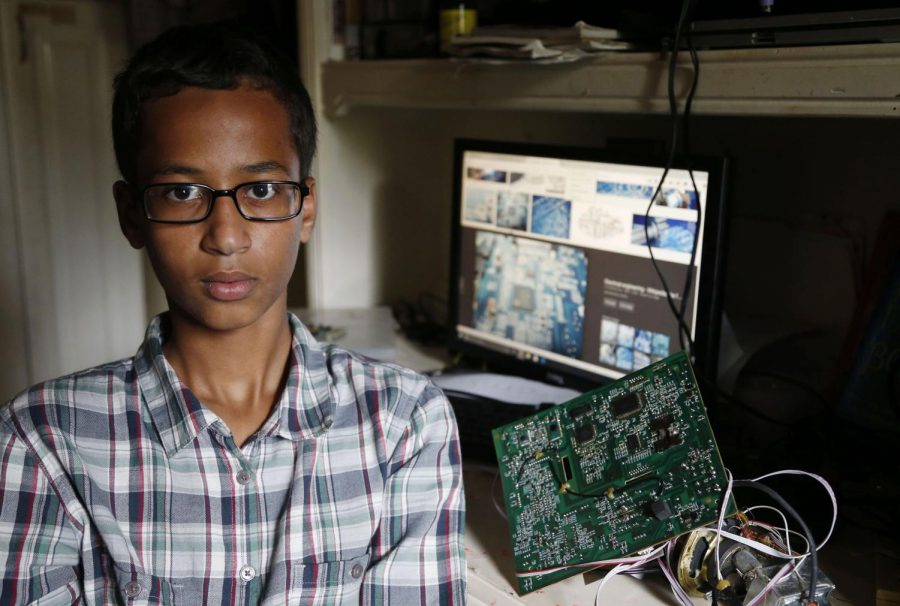 Irving MacArthur High School student Ahmed Mohamed, 14, poses for a photo at his home in Irving, Texas, on Tuesday, Sept. 15, 2015. Mohamed was arrested and interrogated by Irving Police officers on Monday after bringing a homemade clock to school.