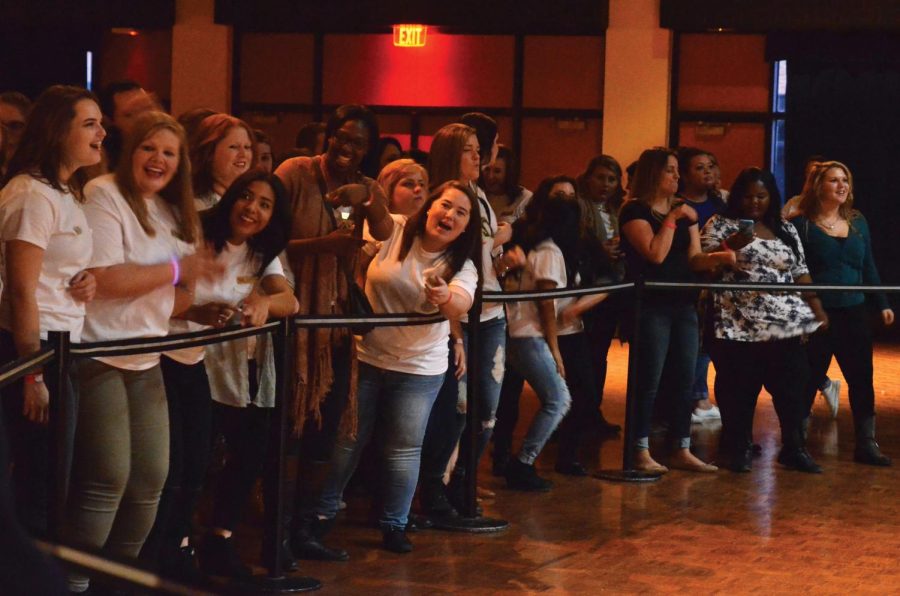 Students enjoy themselves at Chi Omega and Tau Kappa Epsilon’s Rockapalooza philanthropy event on Saturday night, October 17, 2015, in the Student Center Ball Room. Five different bands came to perform for the event and show their support for the night. The event’s proceeds all will be going to the Make A Wish foundation.