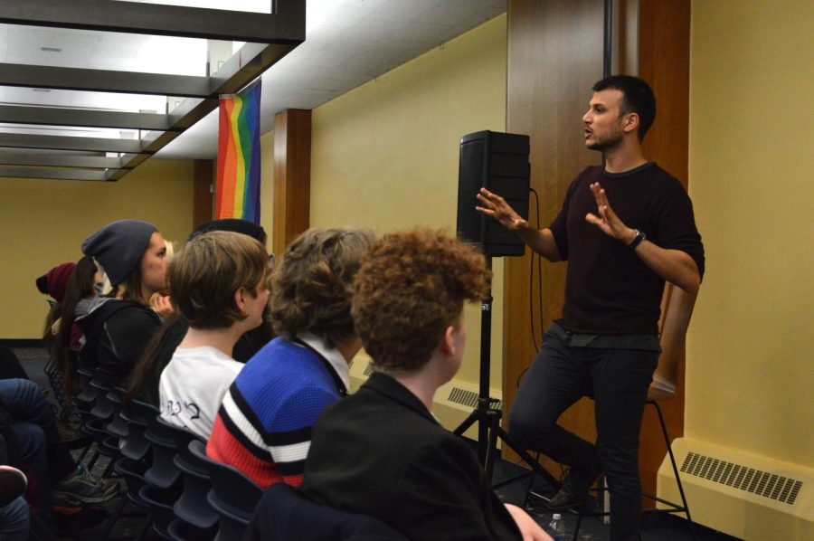 Israeli television personality Assi Azar speaks in room 306 in the Student Center on Wednesday, Oct. 28, 2015.