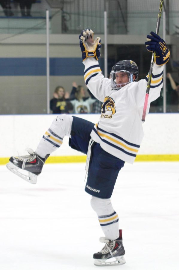 Forward, Jake Haneline, celebrates after scoring a goal in Kent State’s 4-3 victory over Duquesne that ended in a shoot out Friday, Oct. 23, 2015.