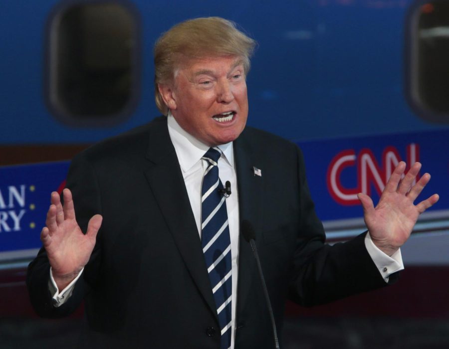 Republican presidential candidate Donald Trump on the debate stage at the Reagan Library in Simi Valley, Calif., on Wednesday, Sept. 16, 2015.