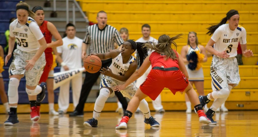 Sophomore guard, Naddiyah Cross, steals the ball from a Hiram College player on Sunday Nov. 8, 2015.