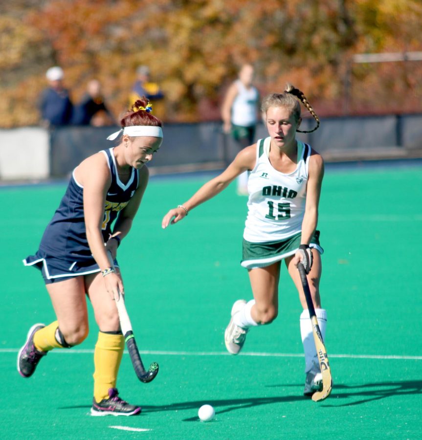 Senior midfielder, Jessica Nesbitt, chases down the ball against Ohio University Friday, Oct. 23, 2015. The Flashes won 2-1.