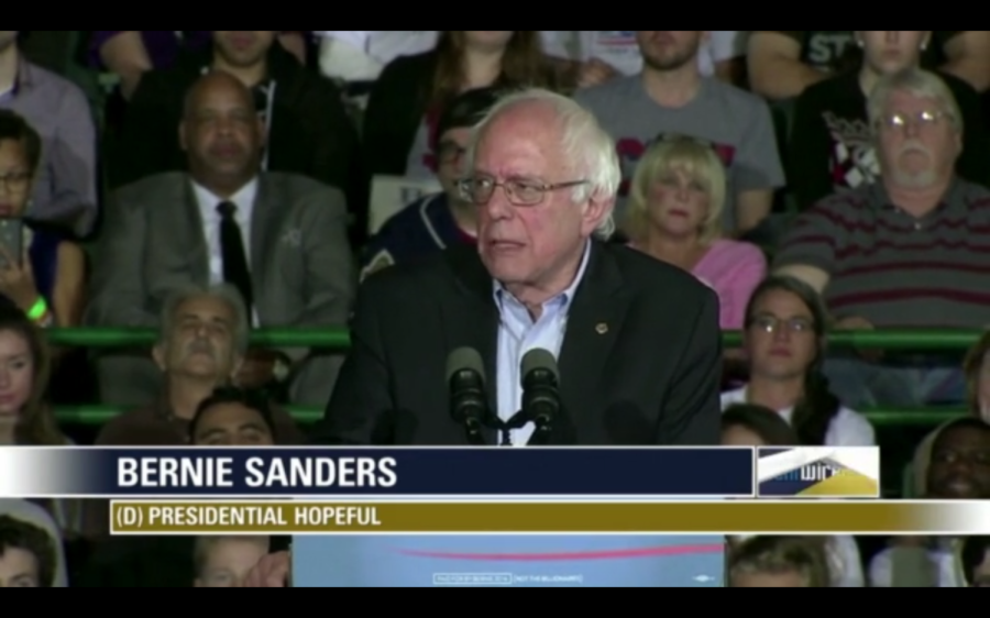 Bernie Sanders speaks to a crowd in Cleveland on Monday