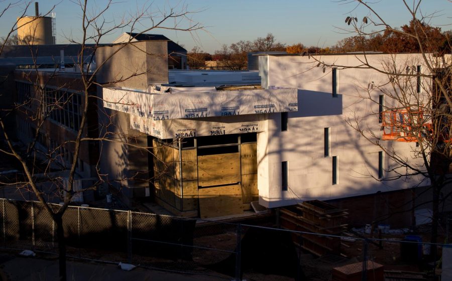 The construction sight outside of Van Deusen Hall on Wednesday Nov. 4, 2015. The construction is supposed to bring the School of Art under one roof.