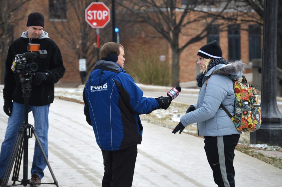 Freshman fashion merchandising major Taylor Doyle interviews with Fox 8 local news on Wednesday, Jan. 20, 2016. She discussed recent allegations regarding professor Julio Pino’s link to ISIS.