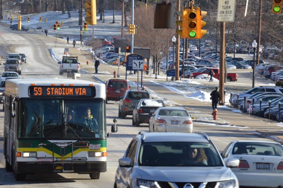 Traffic flows down Summit Street on Tues. Jan. 19, 2016. The road is under a major reconstruction that will make the street one-way and one-lane eastbound.