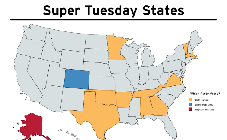 Twelve states held primaries and caucuses for 'Super Tuesday.' 