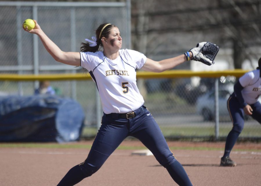 Kent State sophomore pitcher Ronnie Ladines pitched all five innings of Kent States 12-2 win over the University of Akron at the Diamond at Dix on Friday, April 10, 2015, allowing just 4 hits and 2 runs.