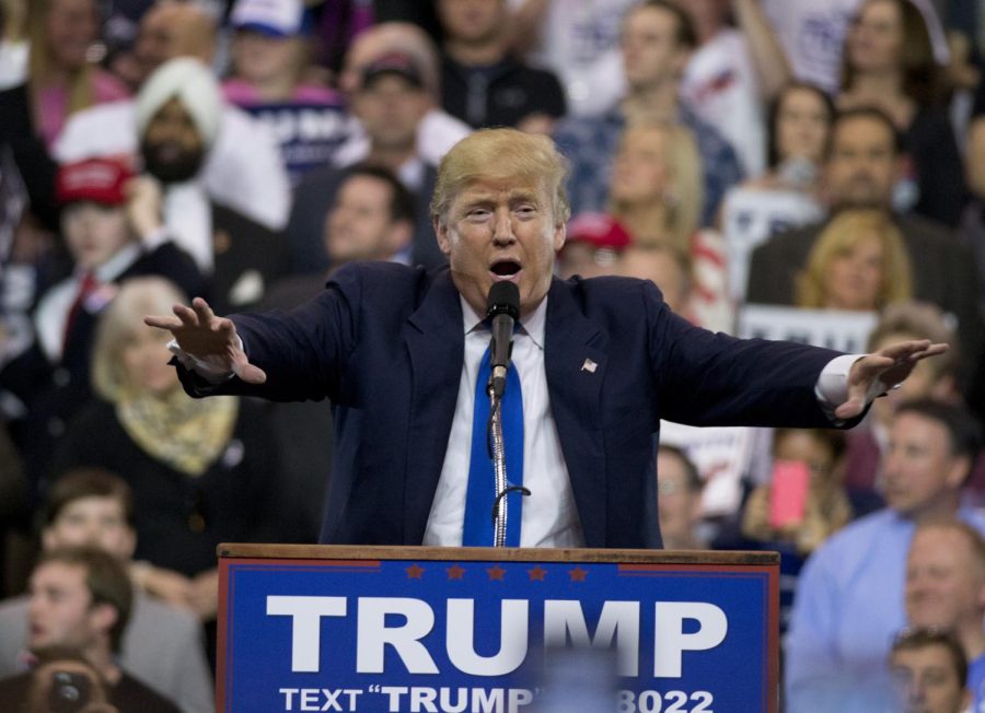 Donald Trump speaks a crowd at the IX Center in Cleveland on Saturday, March 11, 2016 during his rally.