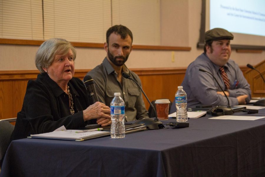 Board of County Commissioners member Kathleen Chandler speaks on human trafficking during the School of Communications Studies' Global Issues Forum on Wednesday April 6, 2016. The ongoing forum brings in panelists to discuss relevant global issues.