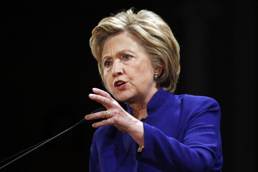 Democratic presidential candidate Hillary Clinton speaks at a rally for women at the Hilton Hotel in Manhattan on Monday, April 18, 2016.