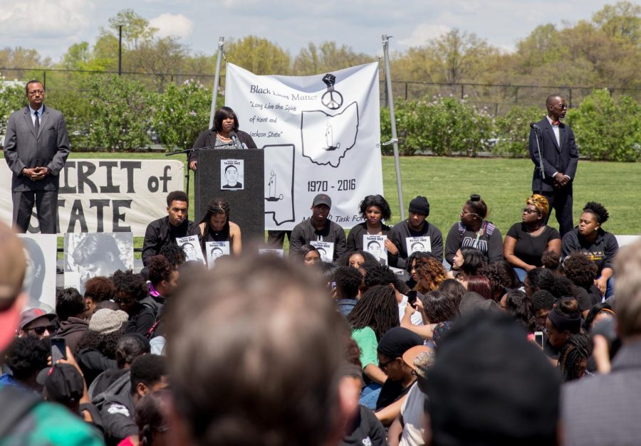 Samaria Rice delivers the keynote speech during the May 4 Commemoration Ceremony on Wednesday, May 4, 2016.