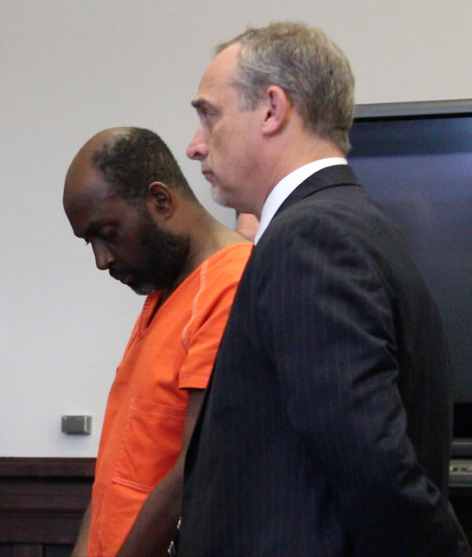 Willie Harrell, left, and his new attorney Scott Rilley, right, in Summit County’s Court of Common Pleas on Monday, May 2, 2016. 