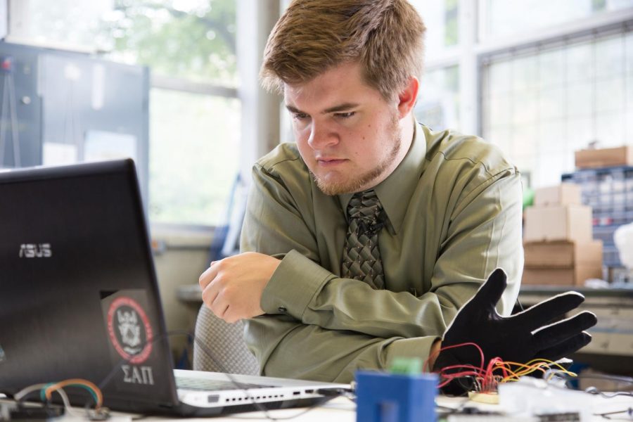 Joshua Ishihara, a senior applied engineering major, has created a glove that speaks sign language.