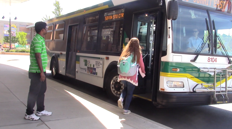 Students take advantage of PARTA's reverse loop on campus.