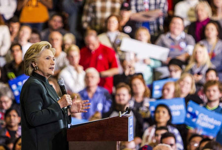 Democratic presidential nominee Hillary Clinton speaks to supporters at Cuyahoga Community College in Cleveland, Ohio on Friday, Oct. 21, 2016.