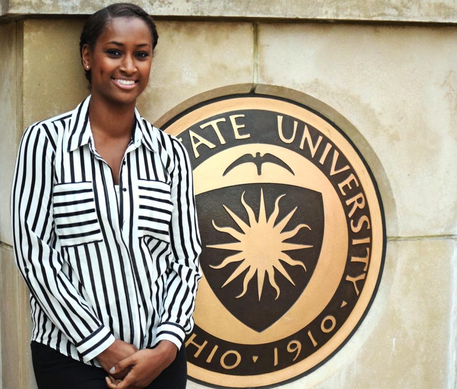 Photo courtesy of Madeline Zupko The founder of Endemic Solutions, LLC., and Kent State graduate, Shanice Cheatham poses for a portrait in Risman Plaza Saturday, Oct 22, 2016.