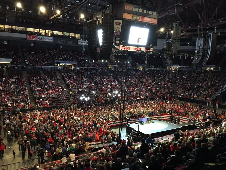 Thousands gathered in the U.S. Bank Arena in Cincinnatti, Ohio, on Thursday, Dec. 1, 2016, to hear President-elect Donald Trump lay out his plans for office during the first stop on the Republican's post-election 'thank you' tour around the country.