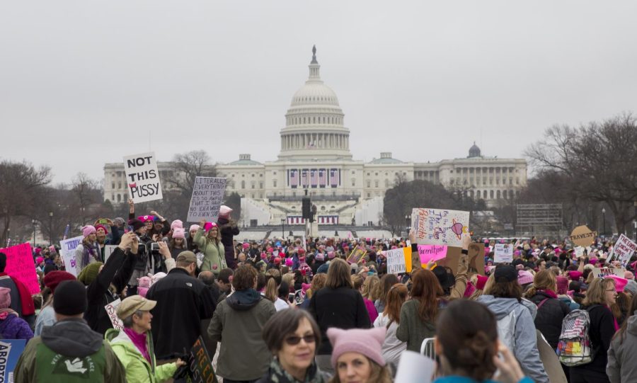 Demonstrators filled the National Mall before the Women's March on Washington, D.C., on Saturday, Jan. 21, 2017. According to city officials, an estimated 500,000 people participated in the demonstration.