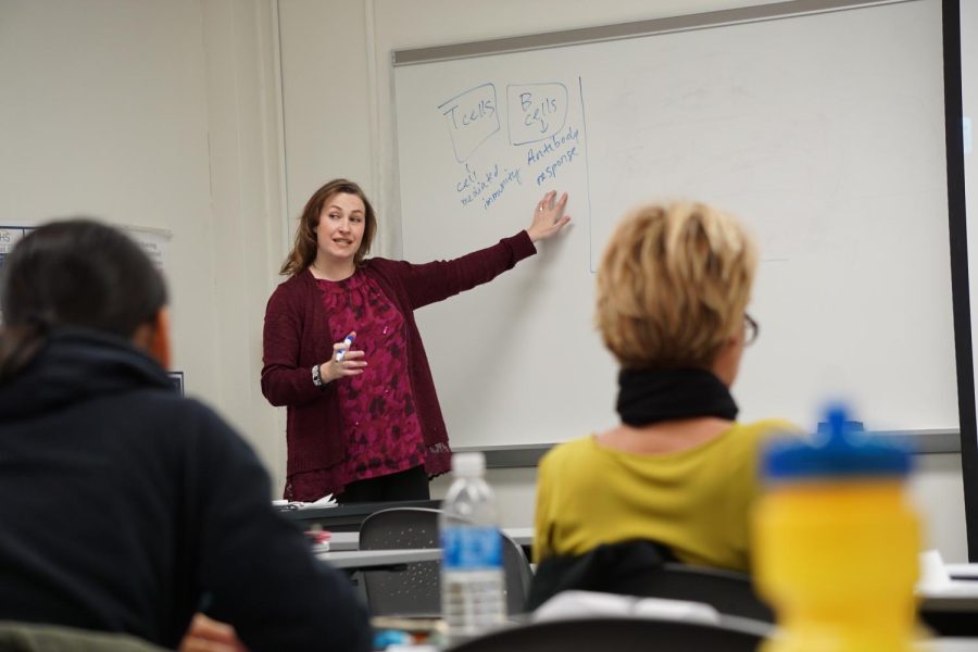 Kent State associate professor Tara Smith teaches during her "Epidemiology of Infectious Disease" class on Monday, Feb. 13, 2017.