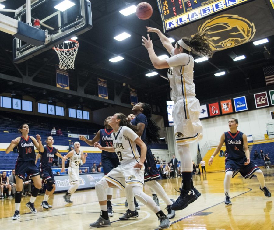 Senior forward McKenna Stephens of the Kent State women's basketball team shoots the ball during a game against Robert Morris University game at the M.A.C. Center on Saturday, Nov. 19, 2016.