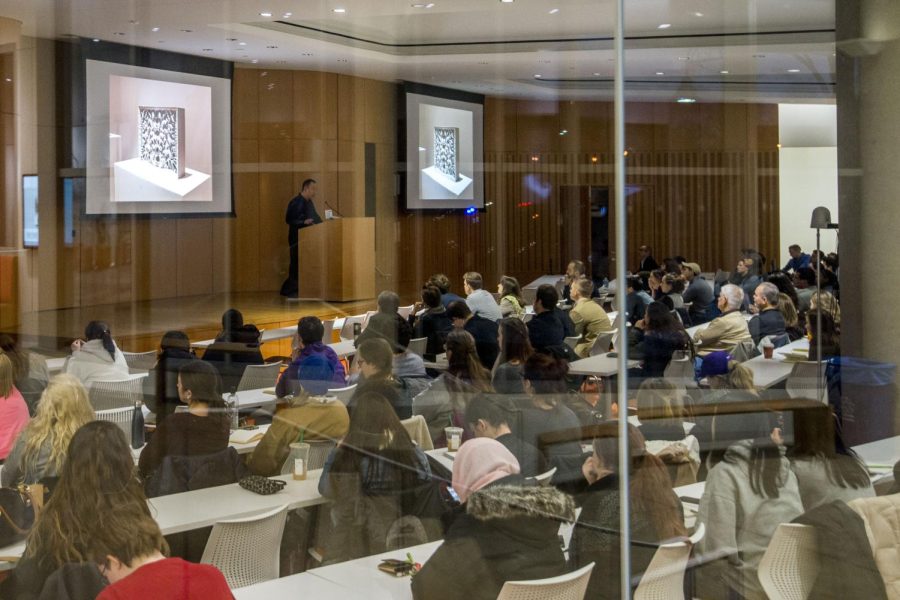 David Ruy gives a lecture at Kent State’s College of Architecture and Environmental Design for the opening of the graduate student art gallery on Friday, Feb. 3, 2017.