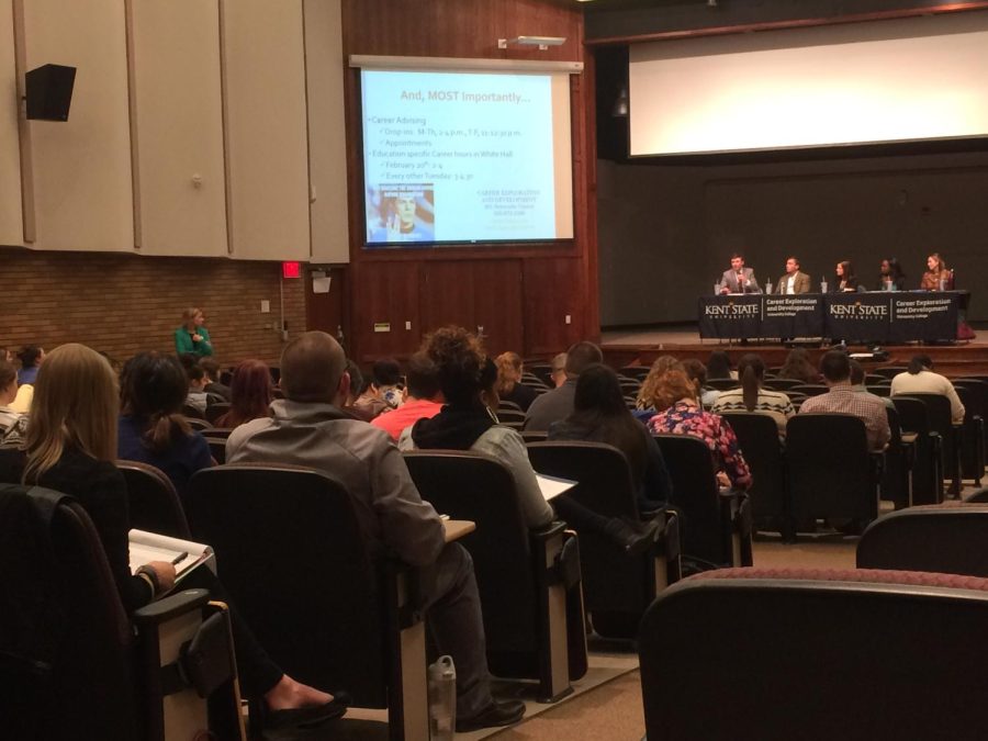 Education students interact with professional panel about job search concerns