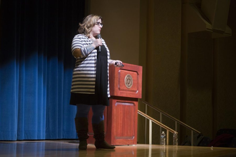 Dr. Nicole Labor, associate medical director of addiction medicine for Summa Health Systems, speaks in the Kiva at the ‘Recovery Rocks: The Science Behind Addiction’ event on Thursday, Feb. 17, 2017.