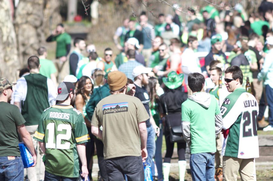 Students attend parties on Lincoln St. during Fake Patty’s Day on Saturday March 12, 2016.