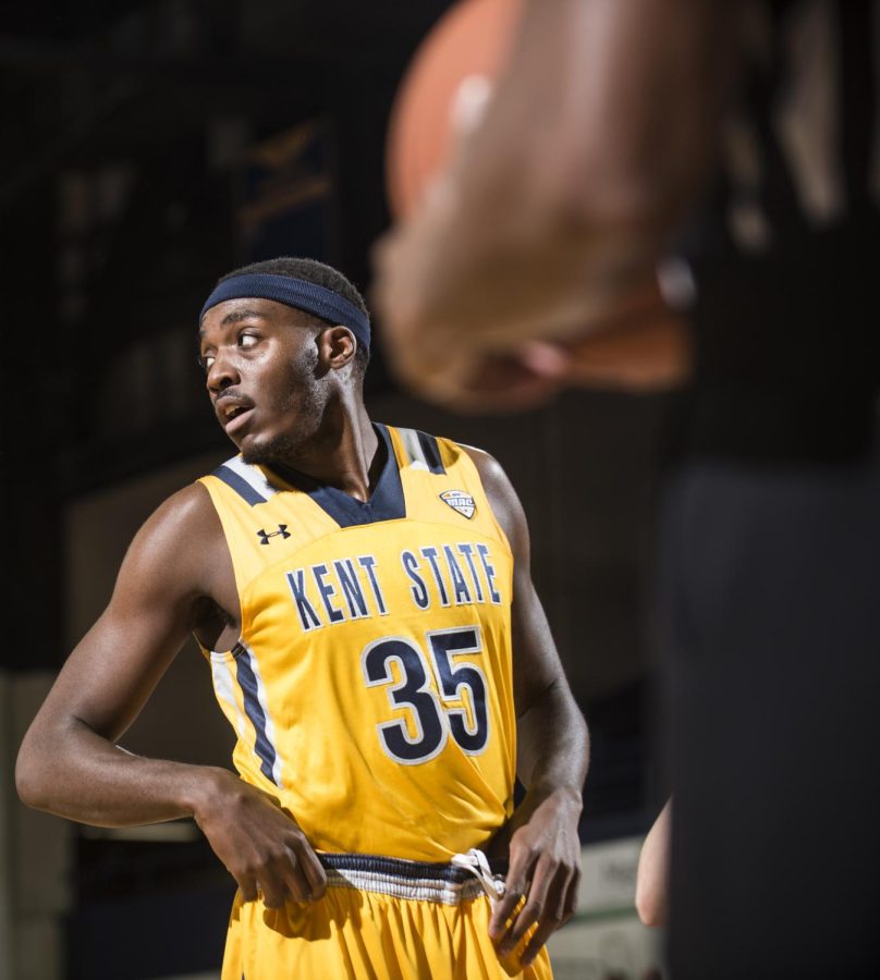 Redshirt senior forward Jimmy Hall, Jr. waits at the free throw line during the game against Wright State University on Saturday, Dec. 18, 2016.