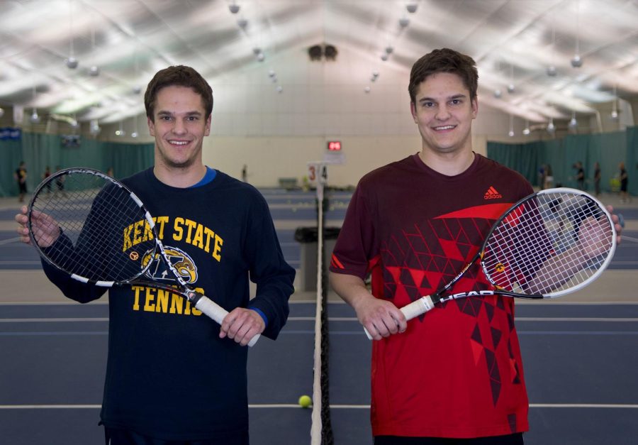 Twins Nick, left, and Matthew Adzema, pose for a portrait at Western Reserve Racquet Fitness Club Monday, March 6, 2017. Nick is the President of the Kent State Tennis club and Matthew is a leading member.