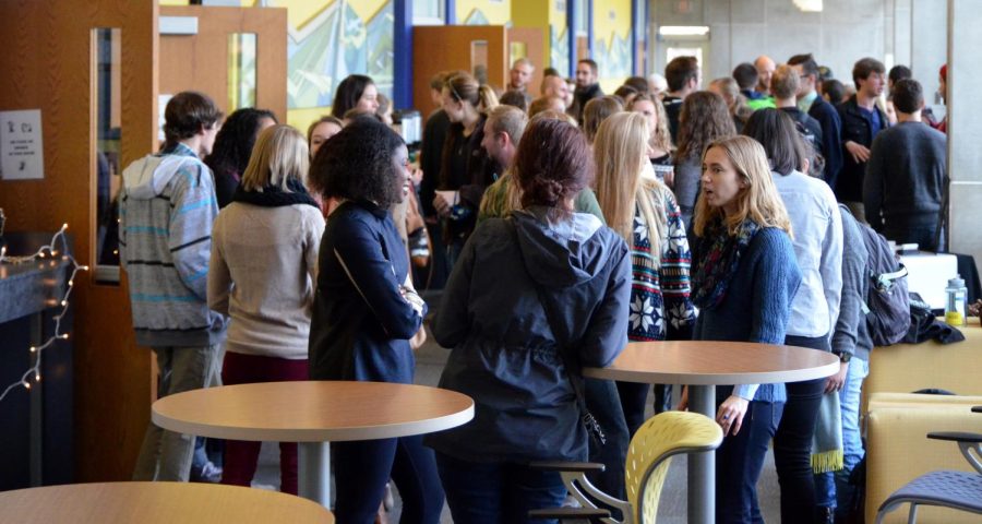 The Kent Stater Students gather in Bowman Hall Sunday morning, Dec. 6, 2015, before service.