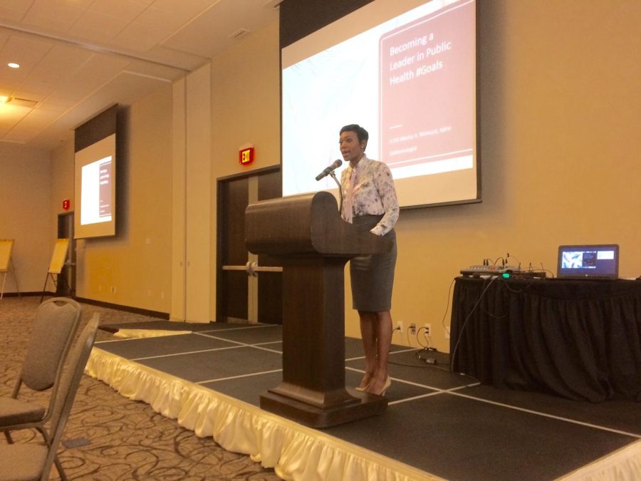 Lieutenant Commander Niketta Womack tells event participants that in order to become a leader in public health, a person has to know their own worth in the field on Thursday. 