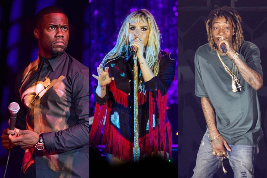 (Left to right) Comedian Kevin Hart, singer Kesha and rapper Wiz Khalifa perform in the M.A.C. Center on Dec. 6, 2014; Sept. 30, 2016; and April 21, 2016, respectively.