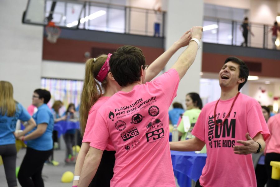 Students take part in the 2017 KSU Flash-A-Thon’s 12-hour dance marathon to help raise money for Akron Children’s Hospital on Saturday, April 8, 2017.